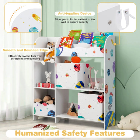 Kids Toy and Book Organizer Children Wooden Storage Cabinet with Storage Bins