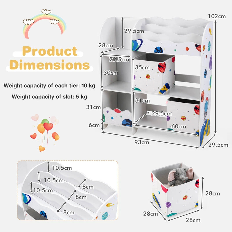 Kids Toy and Book Organizer Children Wooden Storage Cabinet with Storage Bins