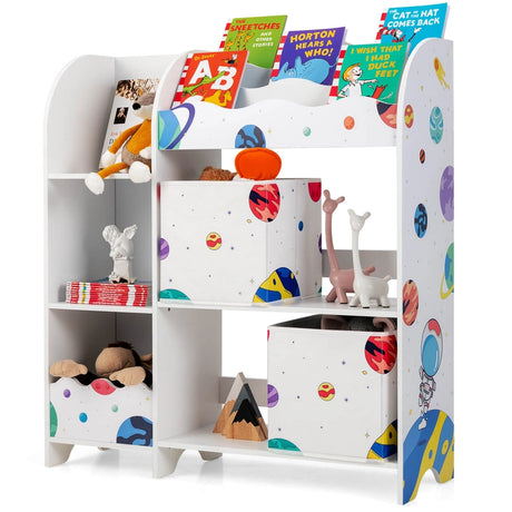 Kids Toy and Book Organizer Children Wooden Storage Cabinet with Storage Bins
