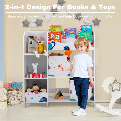 Kids Toy and Book Organizer Children Wooden Storage Cabinet with Storage Bins