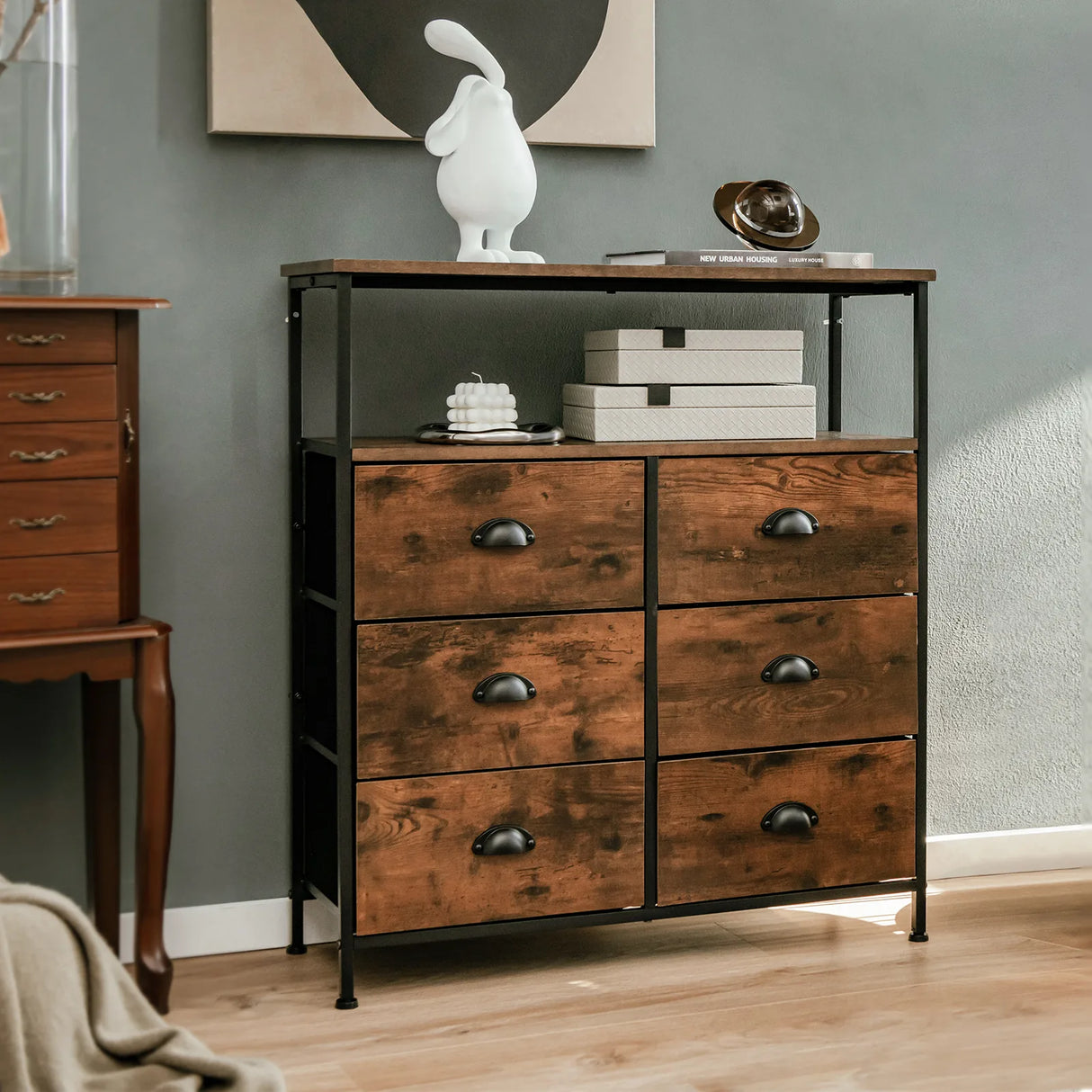 Drawer Dresser with 6 Removable and Foldable Fabric Drawers
