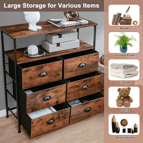 Drawer Dresser with 6 Removable and Foldable Fabric Drawers