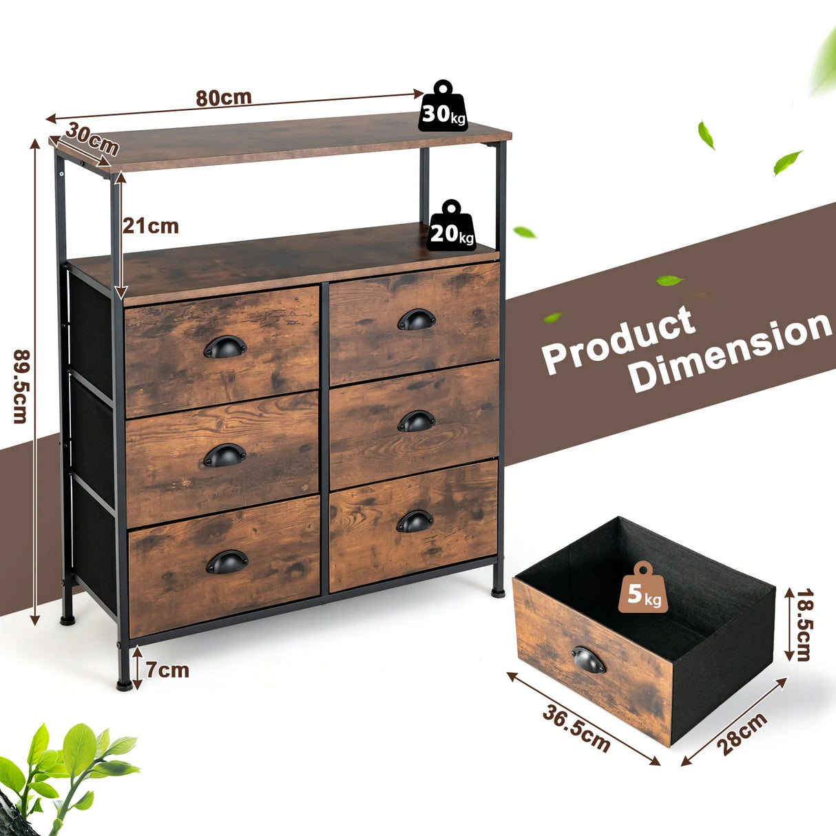 Drawer Dresser with 6 Removable and Foldable Fabric Drawers