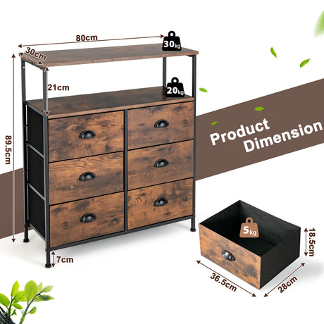 Drawer Dresser with 6 Removable and Foldable Fabric Drawers