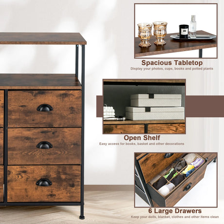 Drawer Dresser with 6 Removable and Foldable Fabric Drawers
