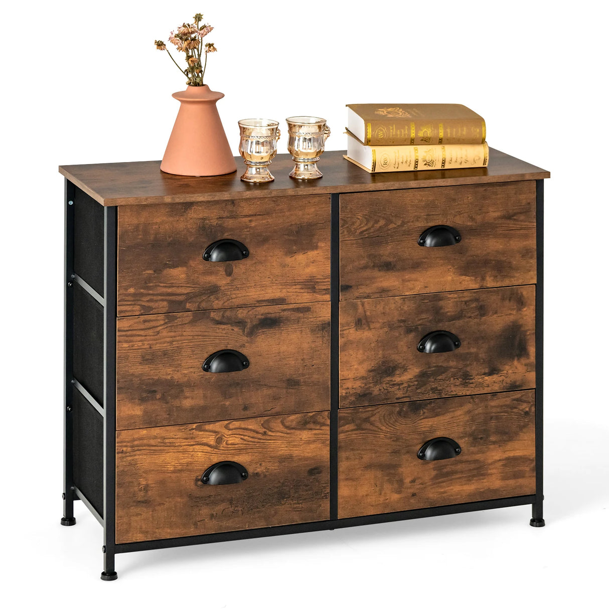 3-Tier Storage Dresser with 6 Drawers & Steel Frame