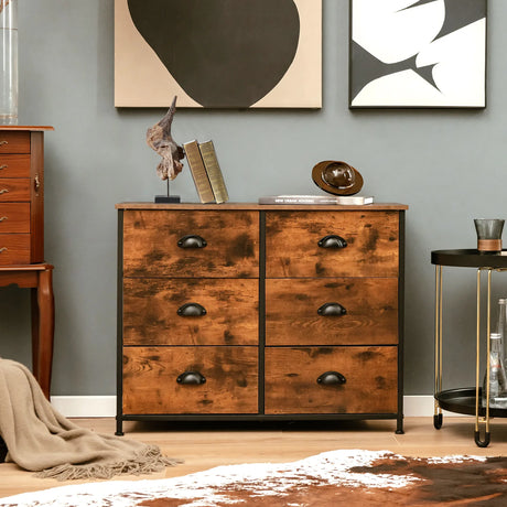 3-Tier Storage Dresser with 6 Drawers & Steel Frame
