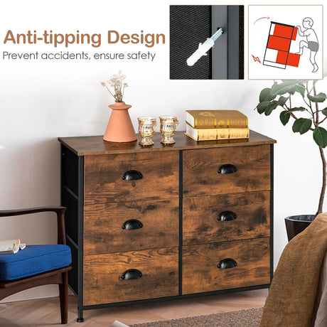 3-Tier Storage Dresser with 6 Drawers & Steel Frame