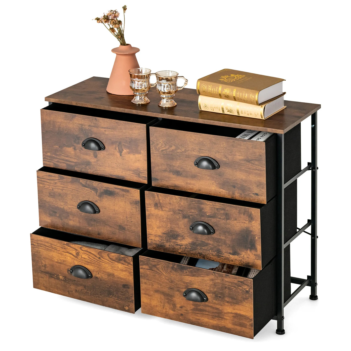 3-Tier Storage Dresser with 6 Drawers & Steel Frame