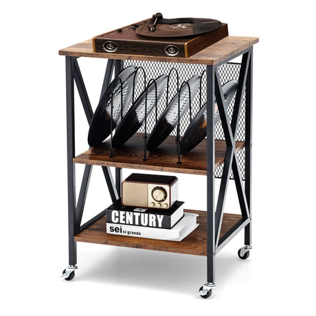 3-tier Rolling Stand with 3 Dividers and Steel Frame for Living Room/Office