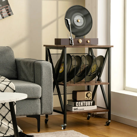 3-tier Rolling Stand with 3 Dividers and Steel Frame for Living Room/Office