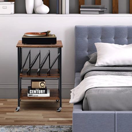 3-tier Rolling Stand with 3 Dividers and Steel Frame for Living Room/Office