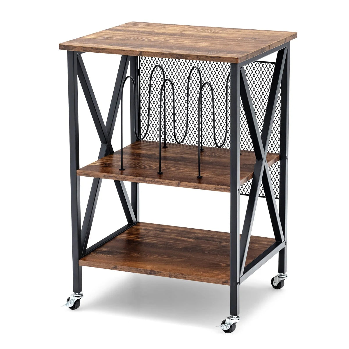 3-tier Rolling Stand with 3 Dividers and Steel Frame for Living Room/Office