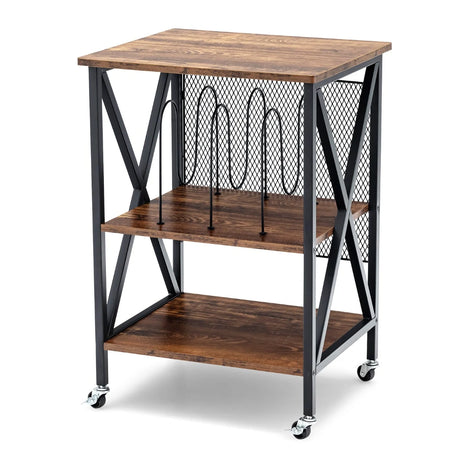 3-tier Rolling Stand with 3 Dividers and Steel Frame for Living Room/Office