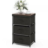 3-Tier Fabric Nightstand with Sturdy Metal Frame-Black