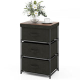 3-Tier Fabric Nightstand with Sturdy Metal Frame-Black