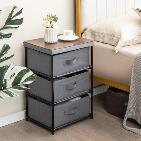 Fabric Storage Organizer Tower Unit with Removable Lid-Grey