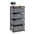 4-Tier Fabric Dresser with Drawers and Metal Frame-Grey
