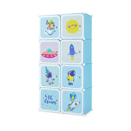8-cube Baby Closet Organizer with Doors and Hanging Section-Blue
