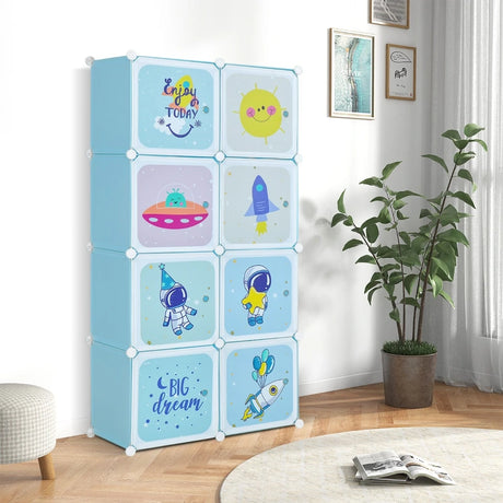 8-cube Baby Closet Organizer with Doors and Hanging Section-Blue