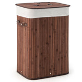Rectangle Bamboo Hamper Laundry Basket Washing Cloth Bin Storage Bag Lid-Brown