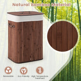 Rectangle Bamboo Hamper Laundry Basket Washing Cloth Bin Storage Bag Lid-Brown