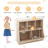5-Cube Wooden Kids Toy Storage Organizer with Anti-Tipping Kits-Natural