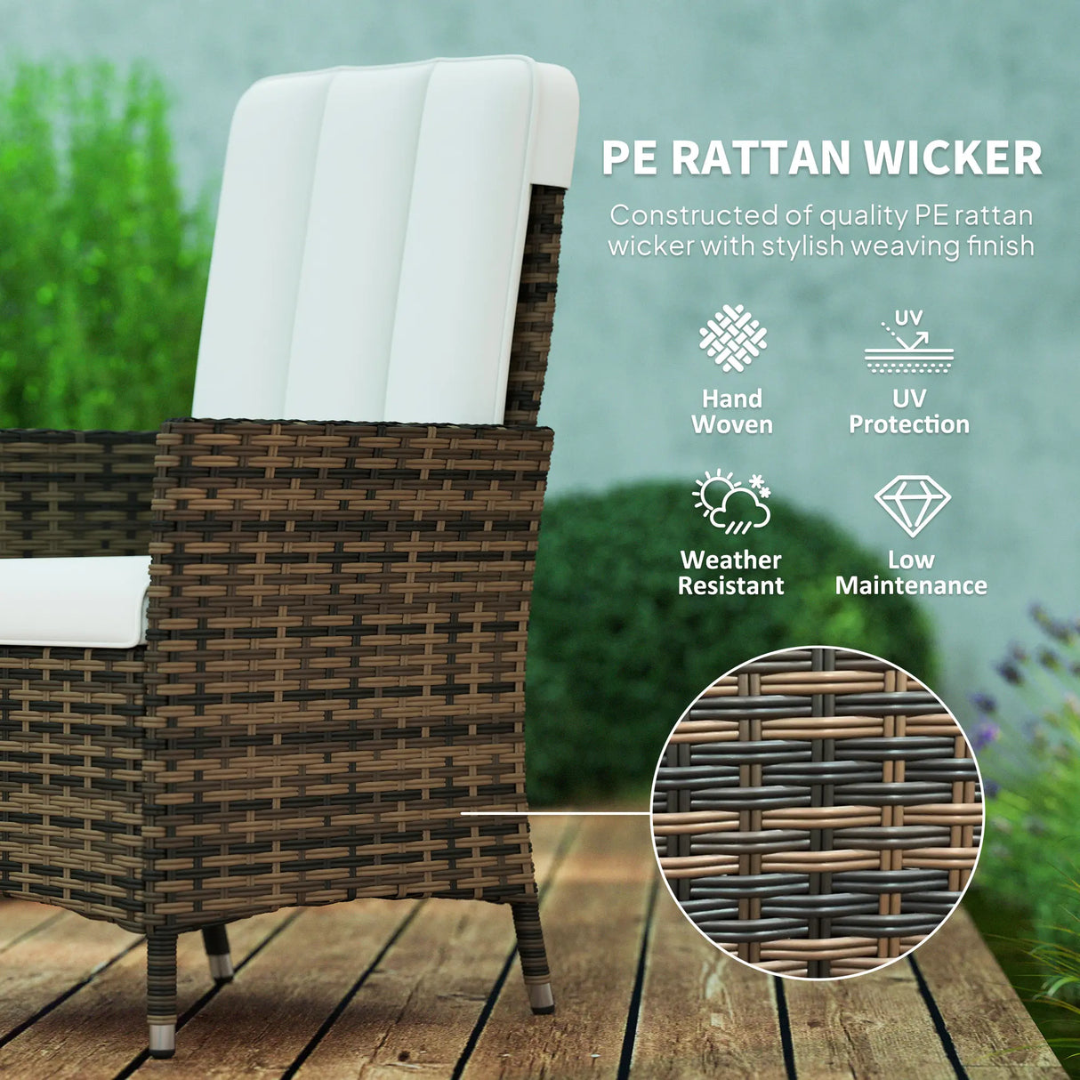 Outsunny 105-150 Reclining Rattan Chair - Cream