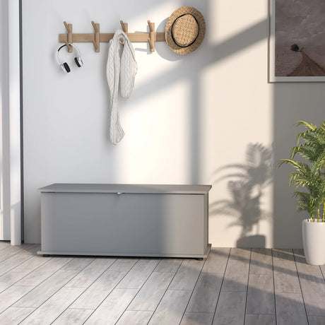 HOMCOM 113L Storage Chest, Storage Box with Flip-Top Lid and 2 Safety Hinges, Storage Trunk for Living Room, Entryway, 100 x 40 x 40 cm, Grey