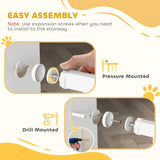 PawHut Dog Gate Pet Safety Gate Stair Barrier Pressure Fit Adjustable 76-82/86-97/101-107 cm, White