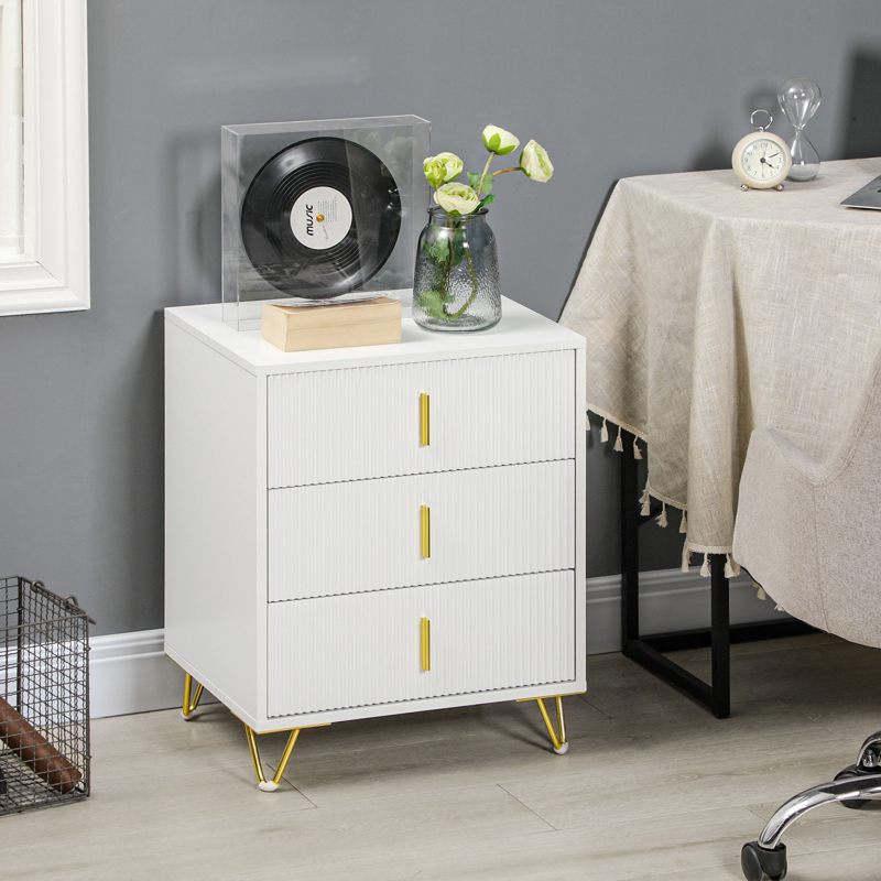 HOMCOM Elegant Chest of Three Drawers - White/Gold-Tone