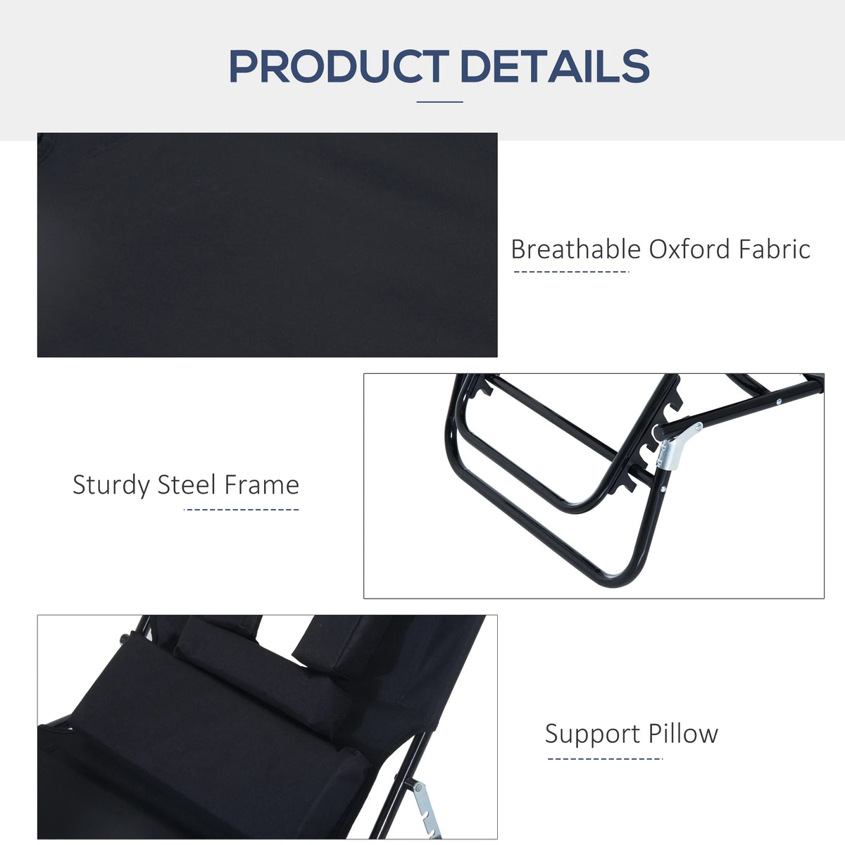Outsunny Outdoor Folding Sun Lounger with Face Hole, 4 Level Adjustable Backrest Reclining Garden Lounger, Garden Recliner Sunbed with 600 D Oxford Cloth Seat and Pillow for Beach, Black
