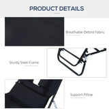 Outsunny Outdoor Folding Sun Lounger with Face Hole, 4 Level Adjustable Backrest Reclining Garden Lounger, Garden Recliner Sunbed with 600 D Oxford Cloth Seat and Pillow for Beach, Black