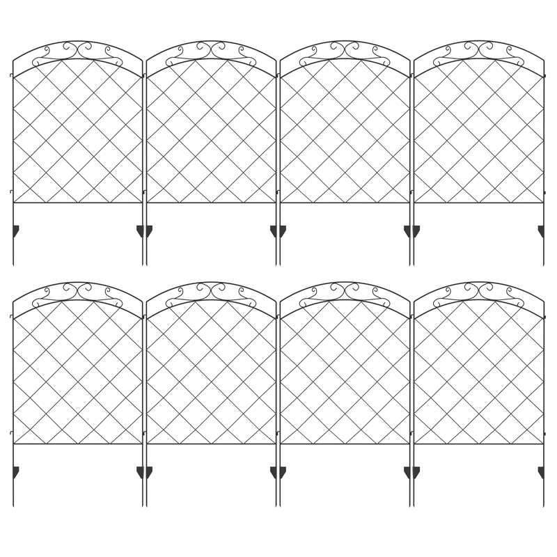 Outsunny Decorative Garden Fencing, 43in x 11.4ft Outdoor Picket Fence Panels, 8PCs Rustproof Steel Wire Landscape Flower Bed Border Edging Animal Barrier, Swirls