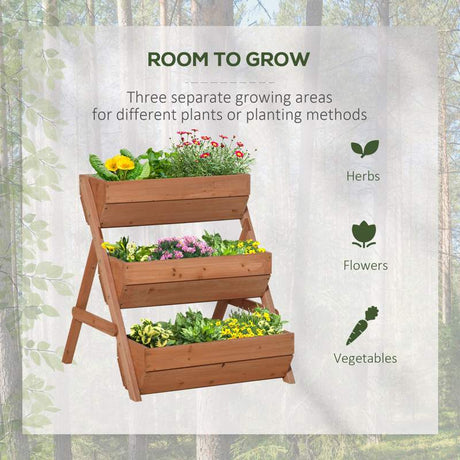 Outsunny 3 Tier Raised Garden Bed Wooden Elevated Planter Box Kit, 66L for Flower, Vegetable, Herb, 65x75x78cm, Brown