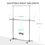 HOMCOM Heavy Duty Clothes Hanger Garment Rail Hanging Display Stand Rack w/ Wheels Adjustable