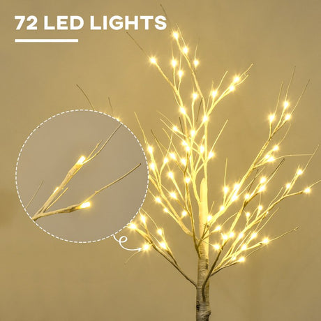 HOMCOM 4ft Artificial White Birch Tree Light with Warm White Pre-Lit LED Light for Indoor and Covered Outdoor Use