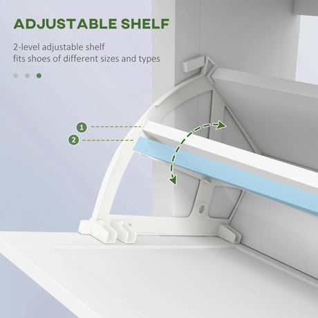 HOMCOM Narrow Shoe Cabinet with 2 Flip Drawers and Adjustable Shelves, White