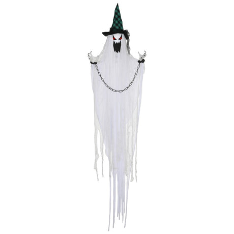 HOMCOM 6'6" Hanging Prisoner Ghost Halloween Animatronic, with Glowing Eyes