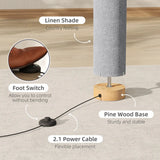 HOMCOM LED Floor Lamp for Living Room, 120cm Modern Standing Lamp with 3000K/4500K/6500K Colour Temperatures, Linen Shade and Wooden Base, Grey