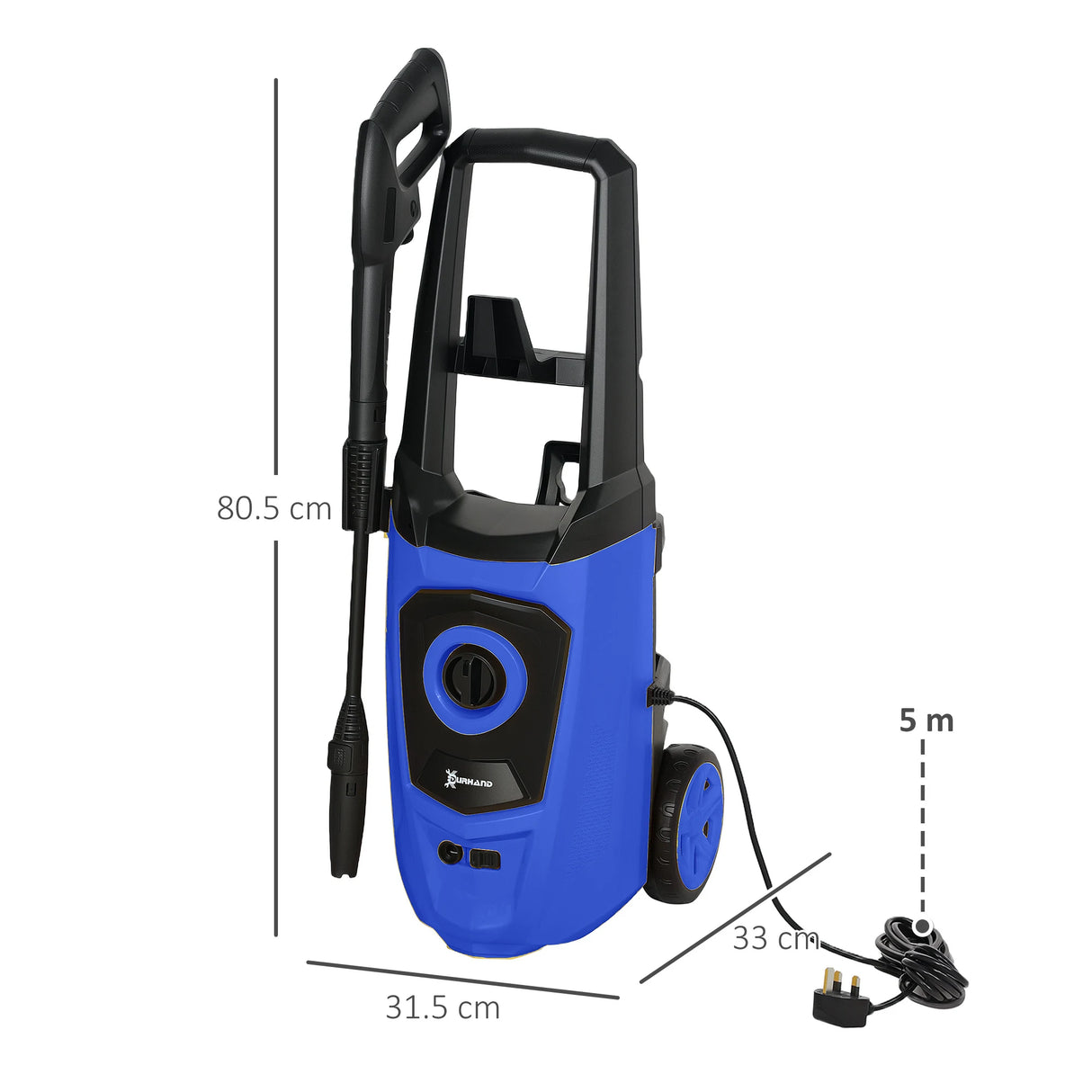 DURHAND High Pressure Washer, 150 Bar Pressure, 510 L/h Flow, 1800W, High-Performance Portable Power Jet Wash Cleaner, Blue