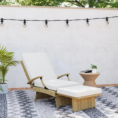 Outsunny 80 Reclining Rattan Lounger - White/Beige