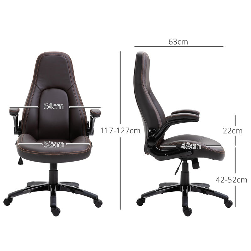 Vinsetto Computer Gaming Chair, PU Leather Office Chair, Swivel Desk Chair with Adjustable Arms and Height, Padded Armrest and Seat, Rolling Wheels, Coffee