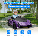 AIYAPLAY 12V Lamborghini Autentica Licensed Kids Electric Car with Remote Control, Four Suspension Wheels, Soft Start, Purple