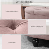 HOMCOM Semi-Circle Ottoman Storage Bench, Bed End Bench, Tufted Upholstered Window Seat Footrest Stool with Rubberwood Legs for Bedroom & Entryway, 120 x 46 x 42 cm, Pink