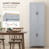 HOMCOM Freestanding Kitchen Cupboard, 4-Door Storage Cabinet Organizer with Adjustable Shelves Grey