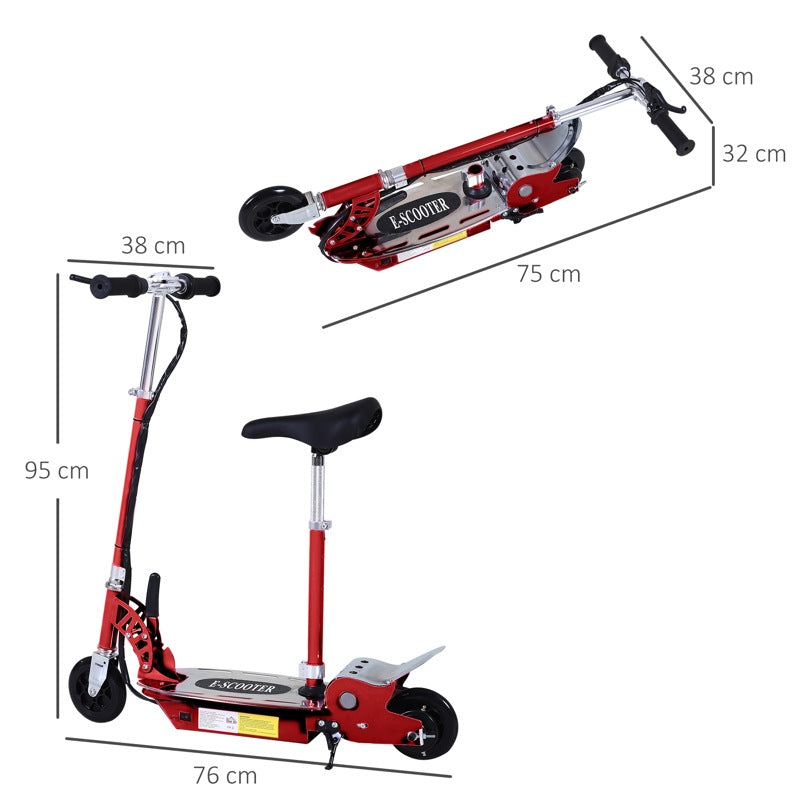 HOMCOM Foldable Electric Scooter for Teens Over 7 years old 12V Battery 120W-Red