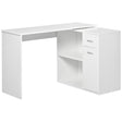 HOMCOM L-Shaped Desk, Corner Computer Desk, Adjustable Study Table with Storage Shelf, Drawer and Cabinet, Workstation for Home Office, White Wood Grain