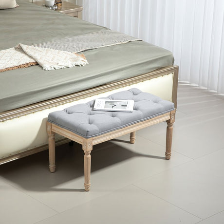 HOMCOM Vintage Wooden Bed End Bench - Light Grey