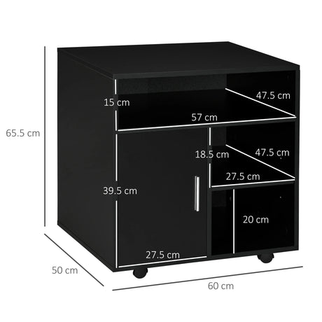 HOMCOM Multi-Storage Printer Stand Unit Office Desk Side Mobile Storage w/ Wheels Modern Style 60L x 50W x 65.5H cm - Black